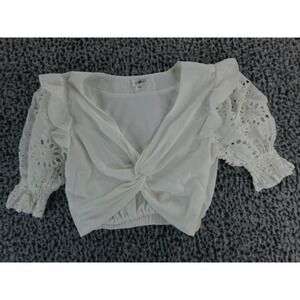 Line & Dot White Eyelet Puff Sleeve Top‎ S Twist Front Boho Cottagecore Blouse